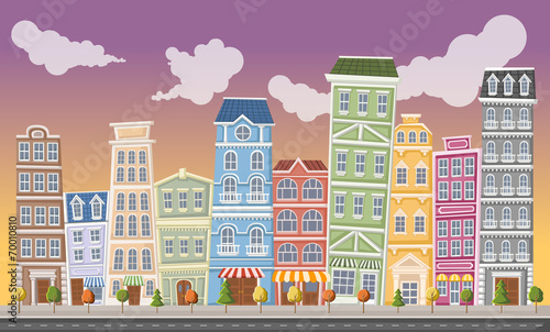 Big colorful city landscape with buildings