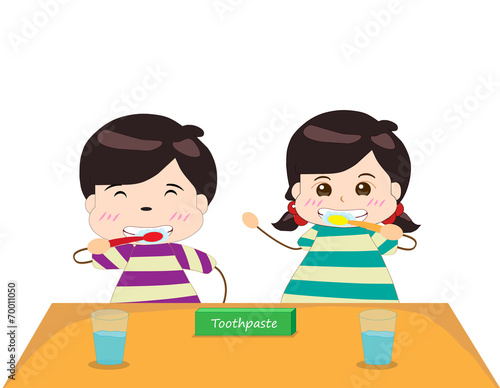 Siblings Brushing Their Teeth Together