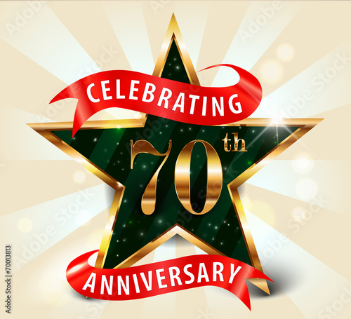 70 year anniversary celebration golden star ribbon,