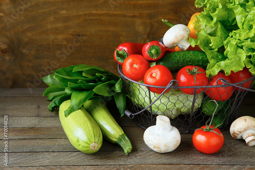 set of fresh vegetables in a basket