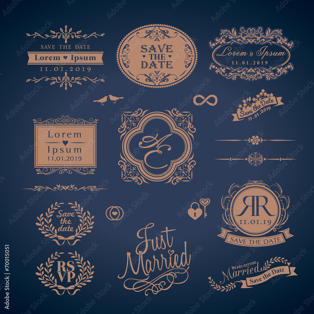 Vintage Style Wedding Monogram border and frames Stock Vector | Adobe Stock