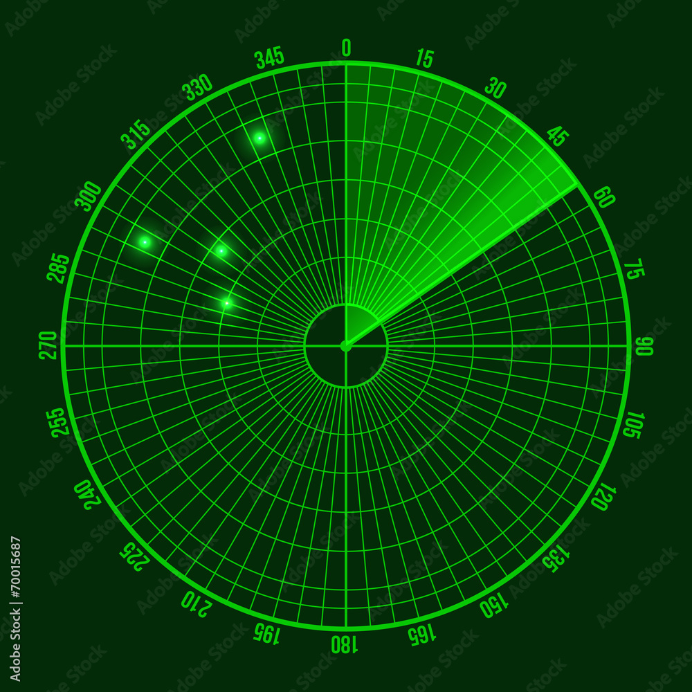 Green Radar Screen. Vector - obrazy, fototapety, plakaty 