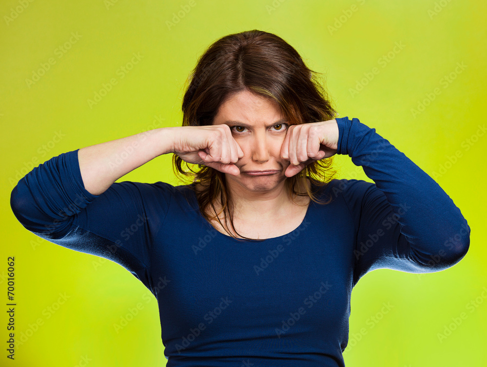 Childish mature business woman, making baby faces crying Childish mature business woman, making baby faces crying
