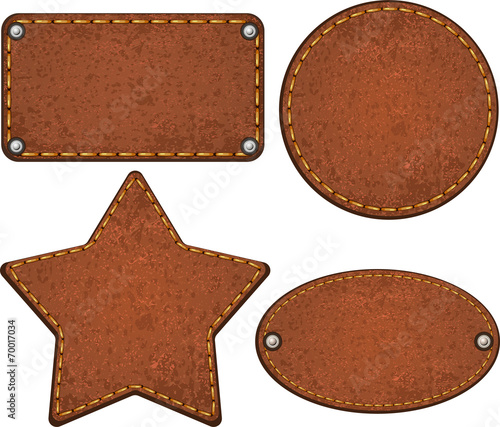 Set of leather labels. Vector illustration