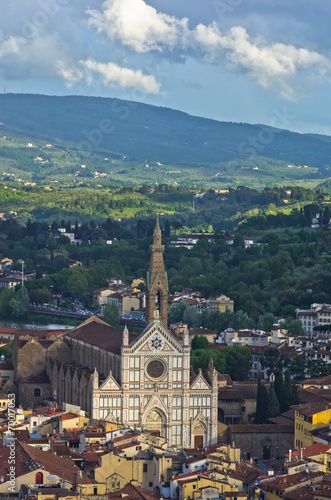 Aerial telephoto view of Florence from a tower, Tuscany