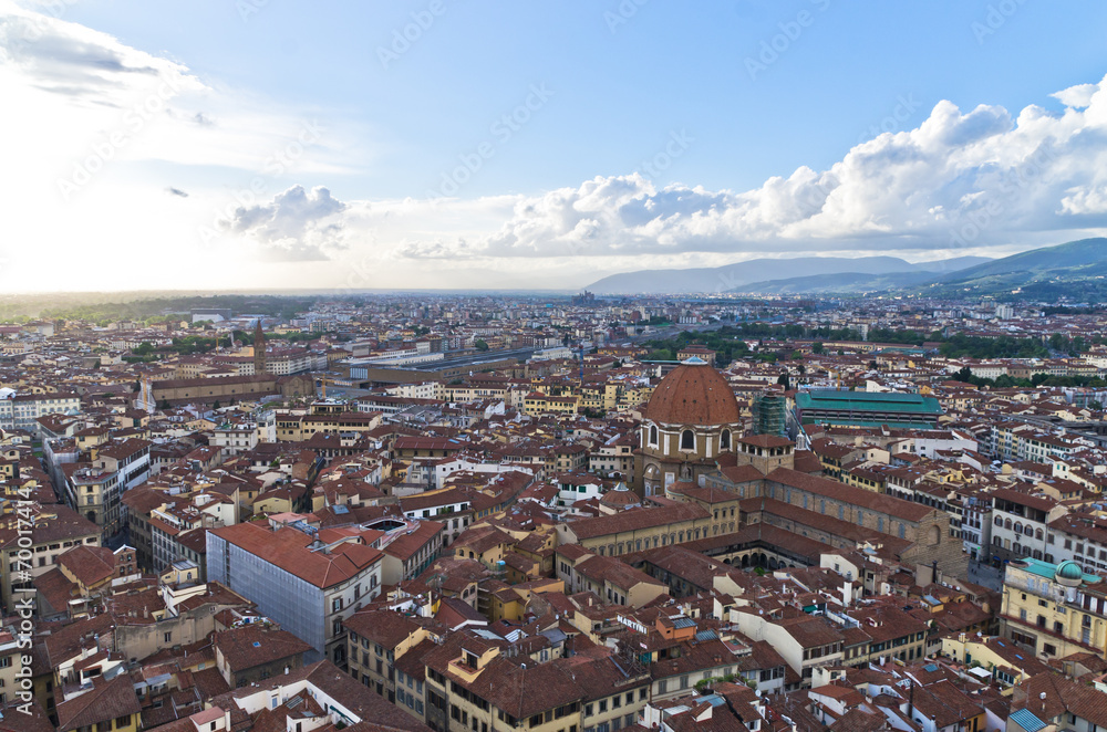 Wide bird eye view at city of Florence, Tuscany