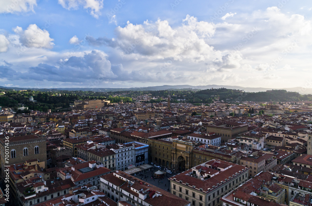 Wide bird eye view at city of Florence, Tuscany