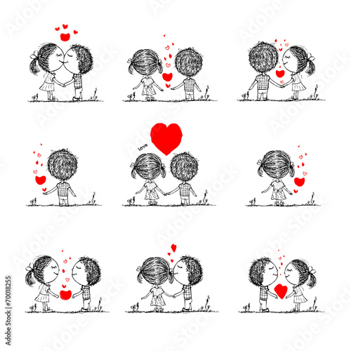 Couple in love together, valentine sketch for your design