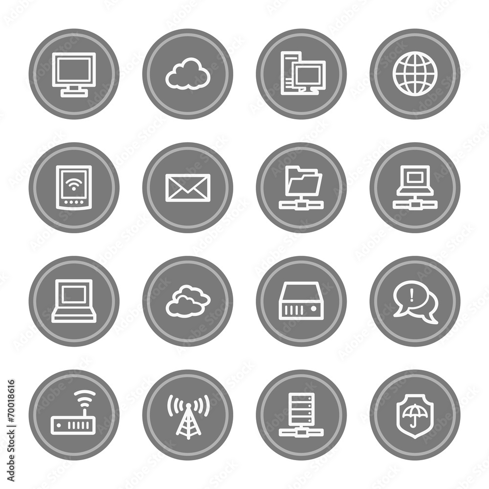 Cloud computing & internet web icons, grey circle buttons Cloud computing & internet web icons, grey circle buttons