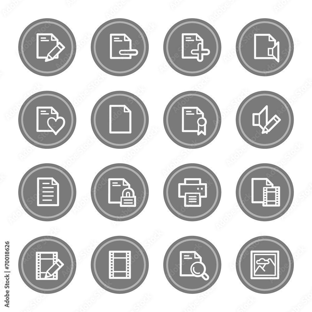 Document web icon set 1, grey circle buttons Document web icon set 1, grey circle buttons