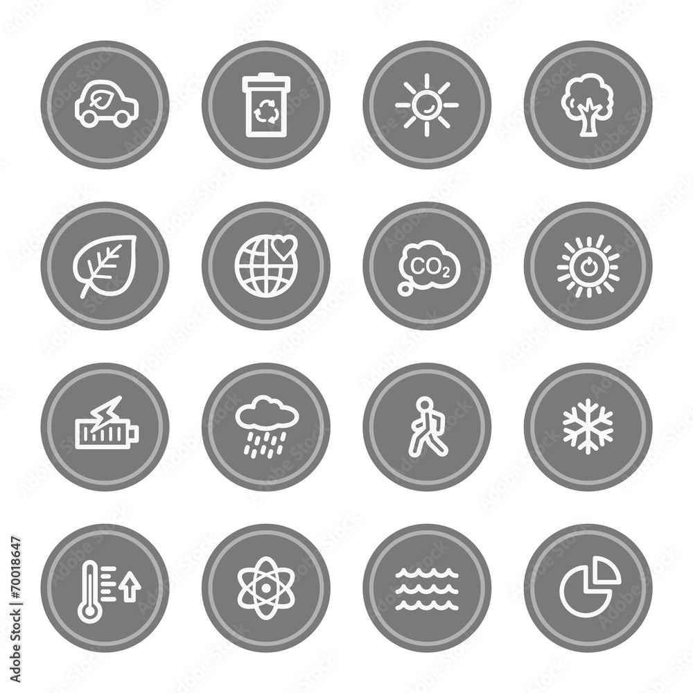 Green ecology web icon set 2, grey circle buttons