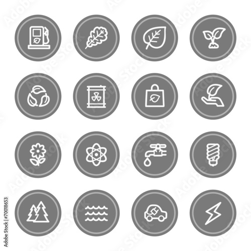 Green ecology web icon set 3, grey circle buttons