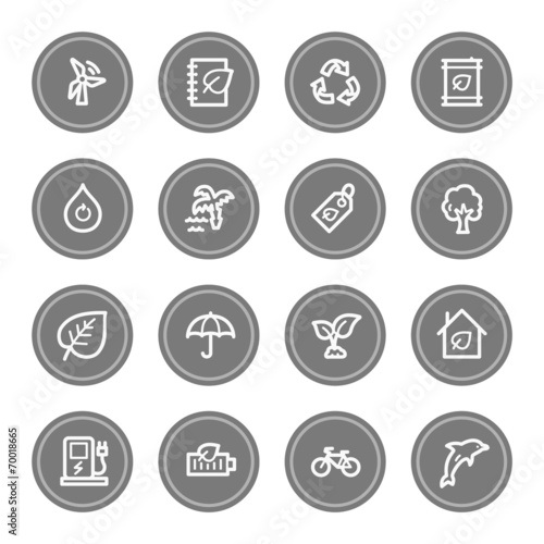 Green ecology web icon set 4, grey circle buttons