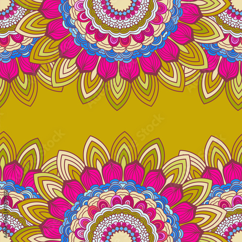 Vector seamless hand-drawn pattern with flowers and leaves