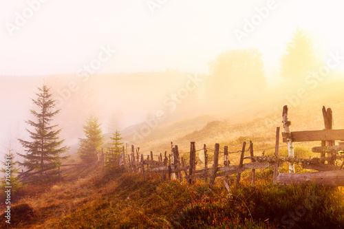 Mountain landscape with fog in Transylvania mountains