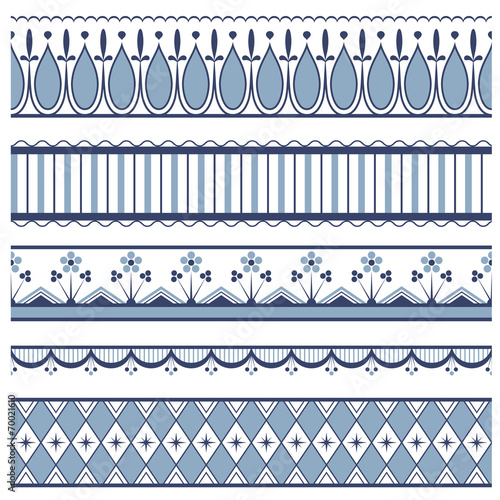 Set of seamless borders. In style russian gzhel