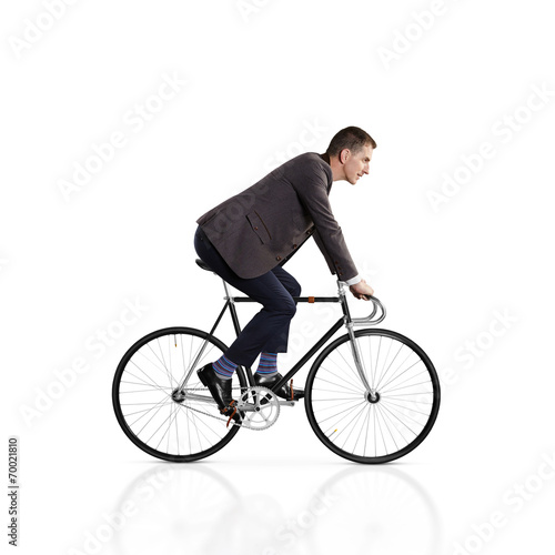 Fototapeta Naklejka Na Ścianę i Meble -  Man on a bicycle isolated on white