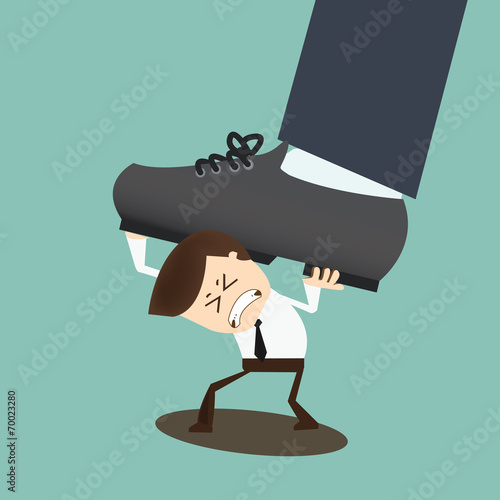 Concept of oppressed by the boss with businessman under a big sh