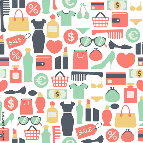 seamless vector background with colorful shopping icons