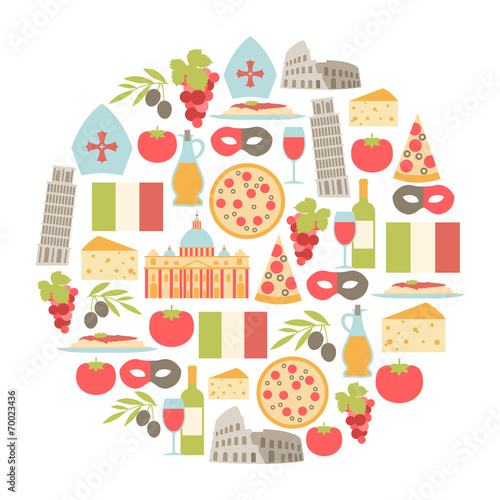 round design element with Italy icons