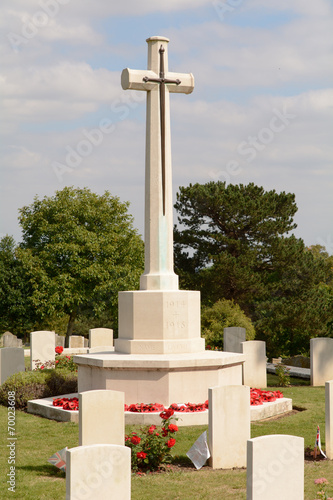 War Memorial graves and Union Jack flags