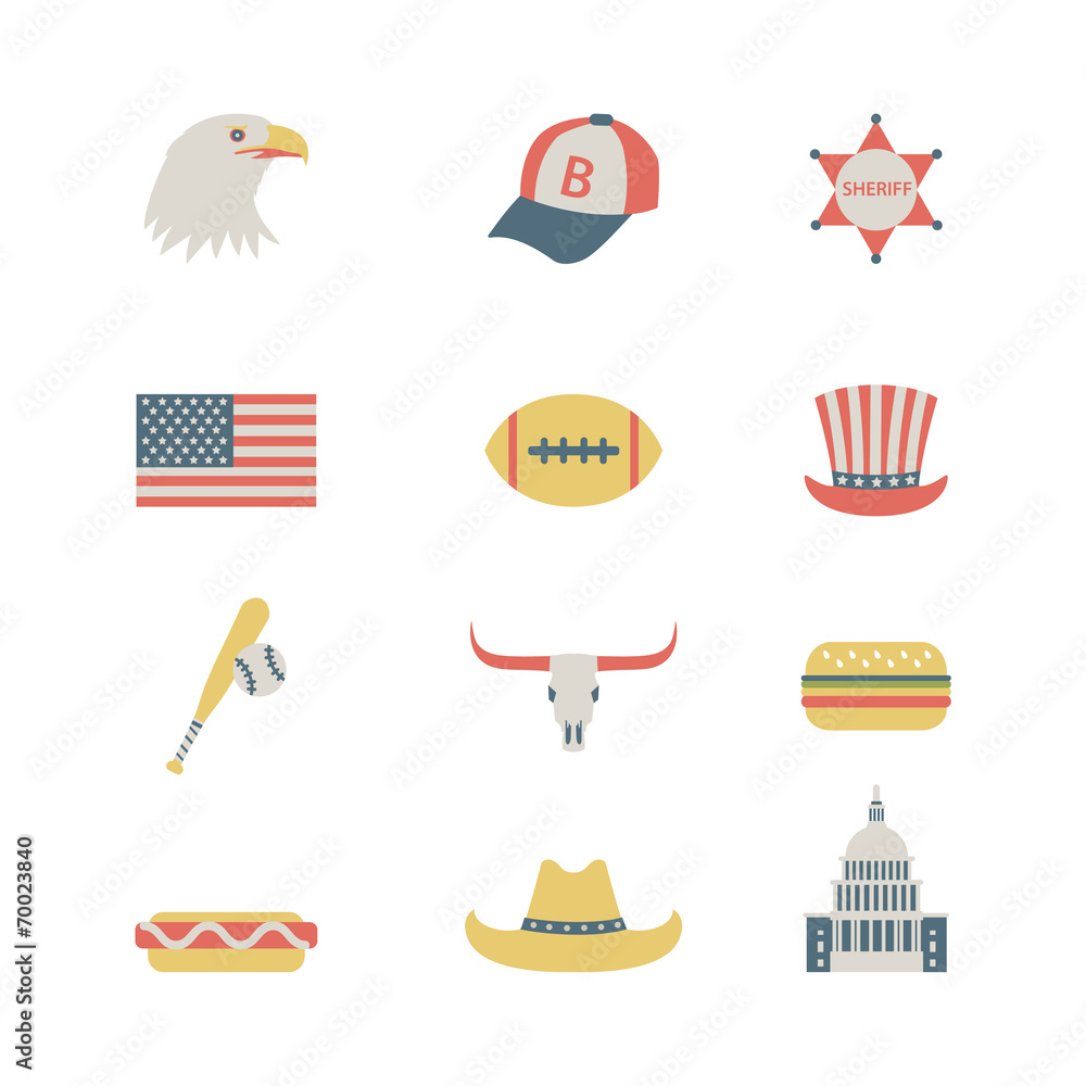set of colorful USA icons
