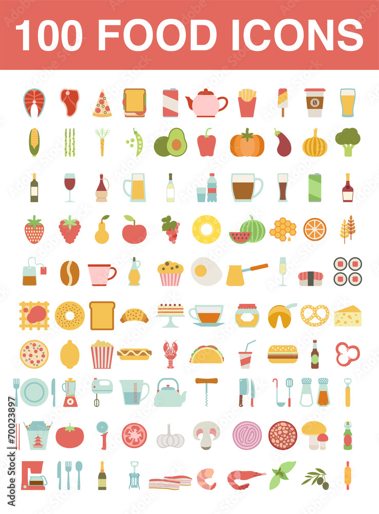 Fototapeta Large set of food and cooking icons