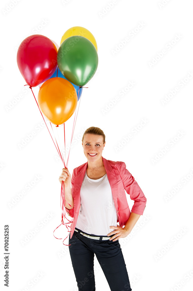 © Wisiel - woman with balloons over white background smiling © Wisiel - woman with balloons over white background smiling
