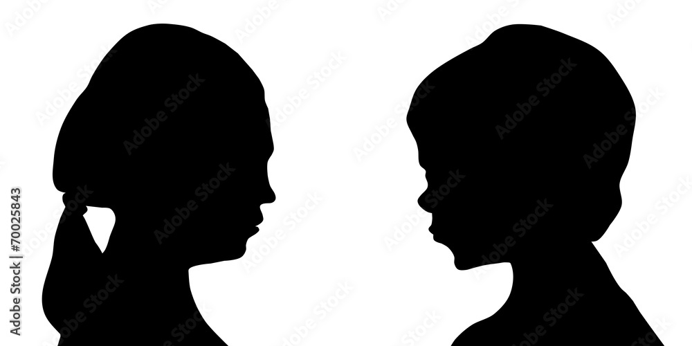 Two girl profile silhouetts