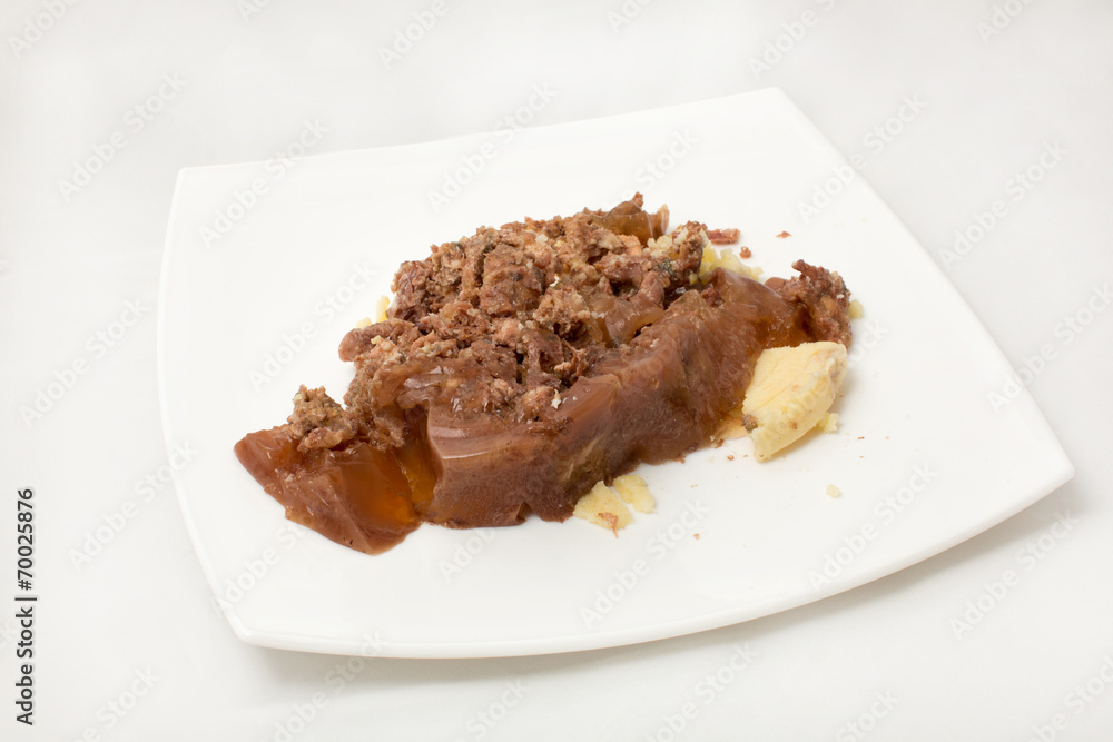 Stew in jelly on a white background