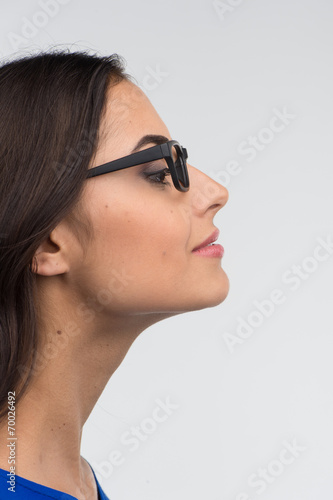 attractive woman profile isolated on white.