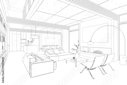Wallpaper Mural Sketch Of Kitchen With Dining Area Interior Design Torontodigital.ca
