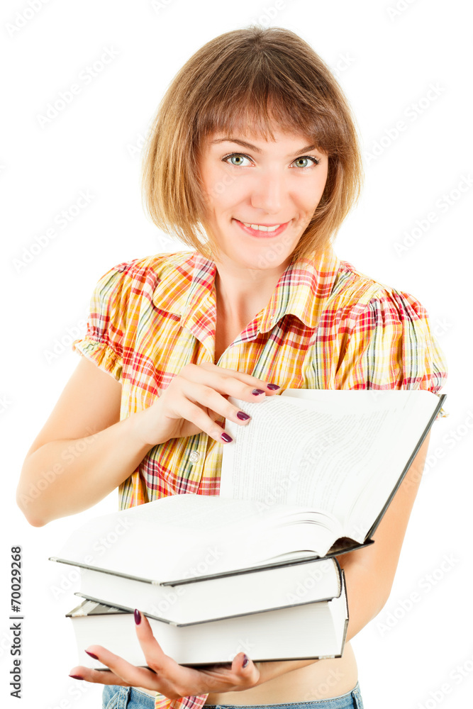 Girl with books isolated on white background Girl with books isolated on white background