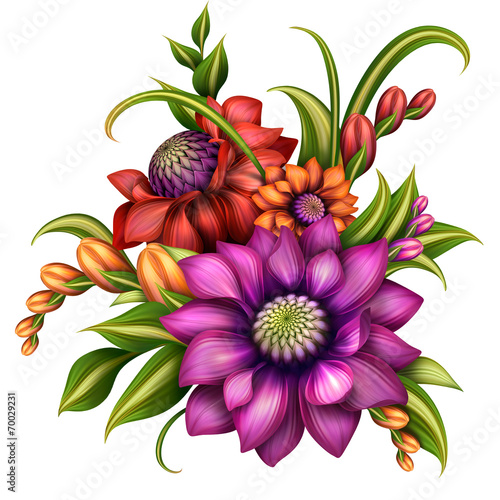 Fototapeta Naklejka Na Ścianę i Meble -  autumn colorful flowers arrangement, illustration