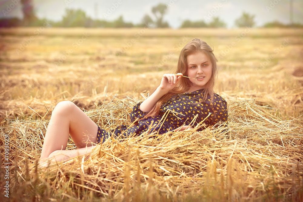 beautiful young brunette girl on the meadow beautiful young brunette girl on the meadow