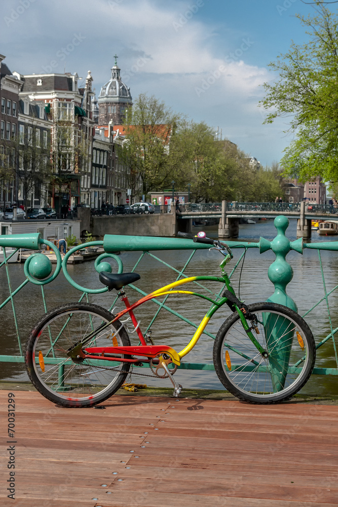 Painted bicycle stands on the bridge