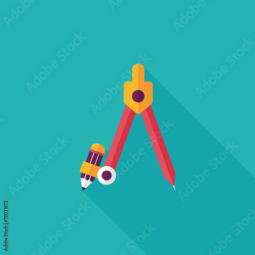 Compass Pencil flat icon with long shadow,eps10