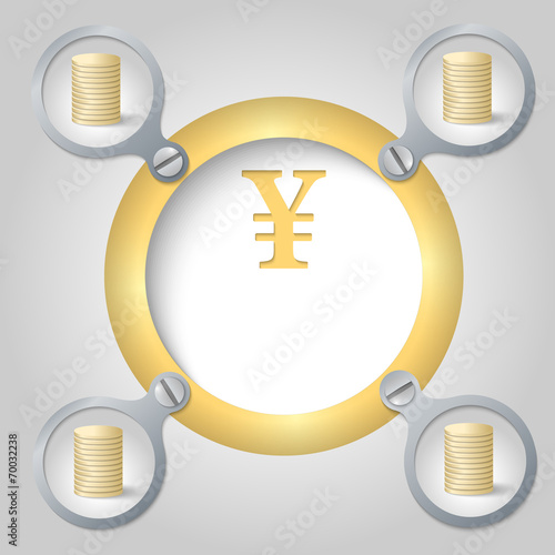 golden circular frame for text and yen symbol
