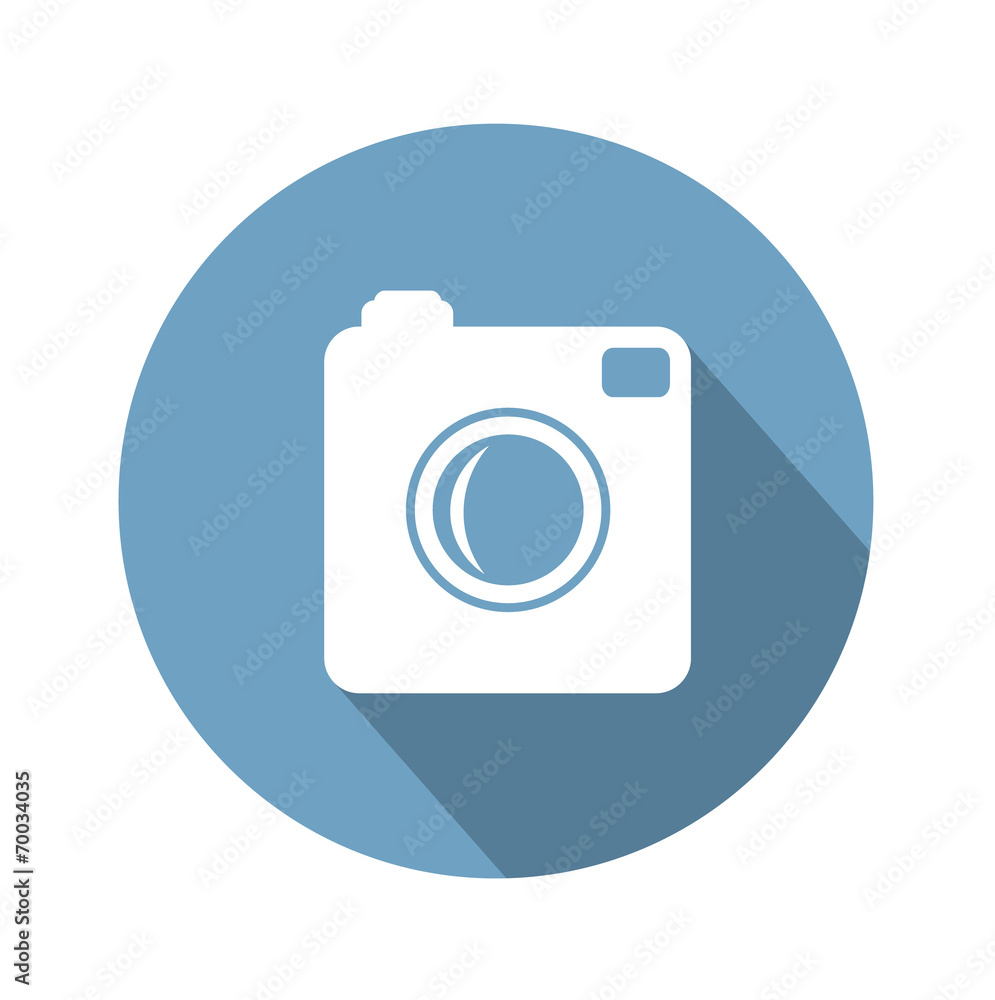 Hipster photo  camera icon with long shadow.