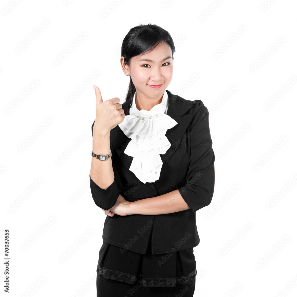 Young business woman showing like sign by thumb's up Young business woman showing like sign by thumb's up