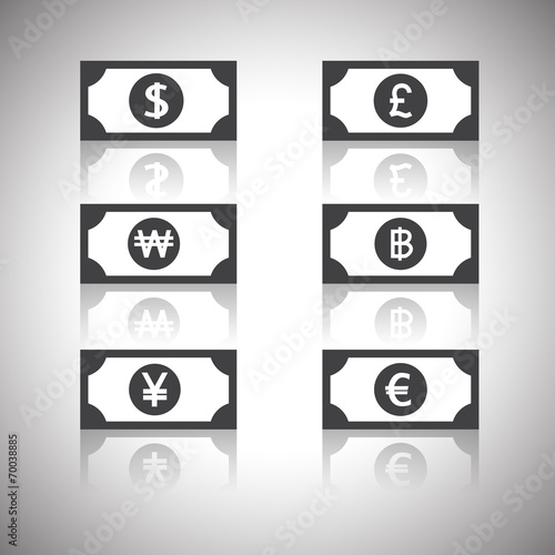money icon - dollar, euro, yen, pound,won,baht