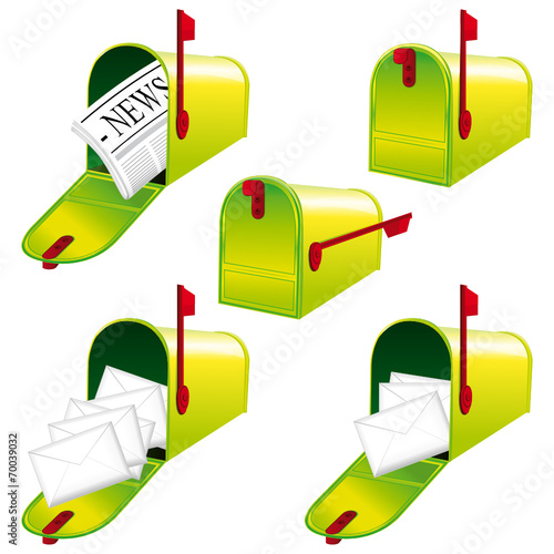 Green mailboxes icons set