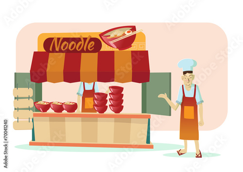 asian noodle shop cartoon vector illustration