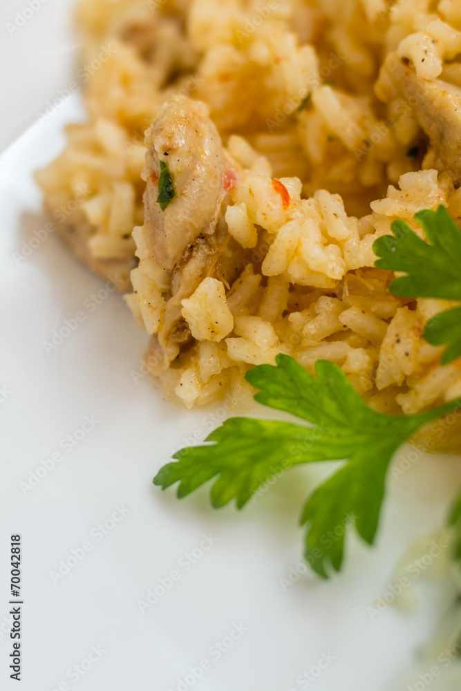 Delicious rice with pork meat and salad Delicious rice with pork meat and salad