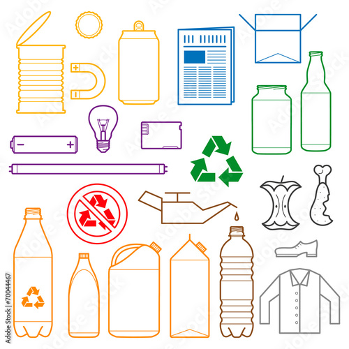 vector outlines icons for separate collection of waste
