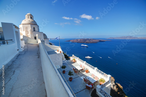 Traditional architecture in Fira on Santorini island, Greece