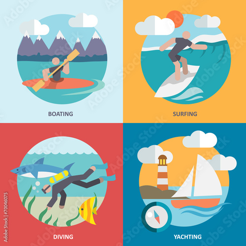 Water sports icons set flat