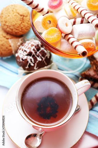 Cup of tea on table, close up