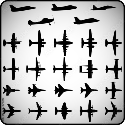 Vector set of different airplane icons.