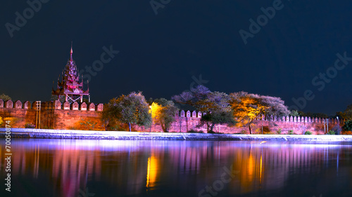 Night River. Mandalay Palace Bastion.